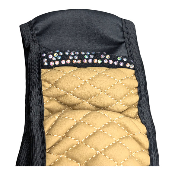 Black & Beige Faux Leather Bling Rhinestone Steering Wheel Cover 14.6"-15" New - Picture 4 of 7